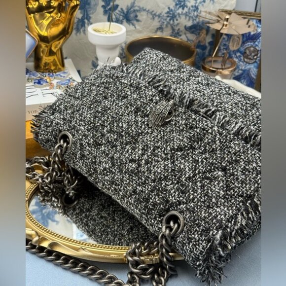 🆕 KURT GEIGER LONDON 🧿 NWOT Large Tweed Kensington Bag, Metallic Black & White - Picture 16 of 16